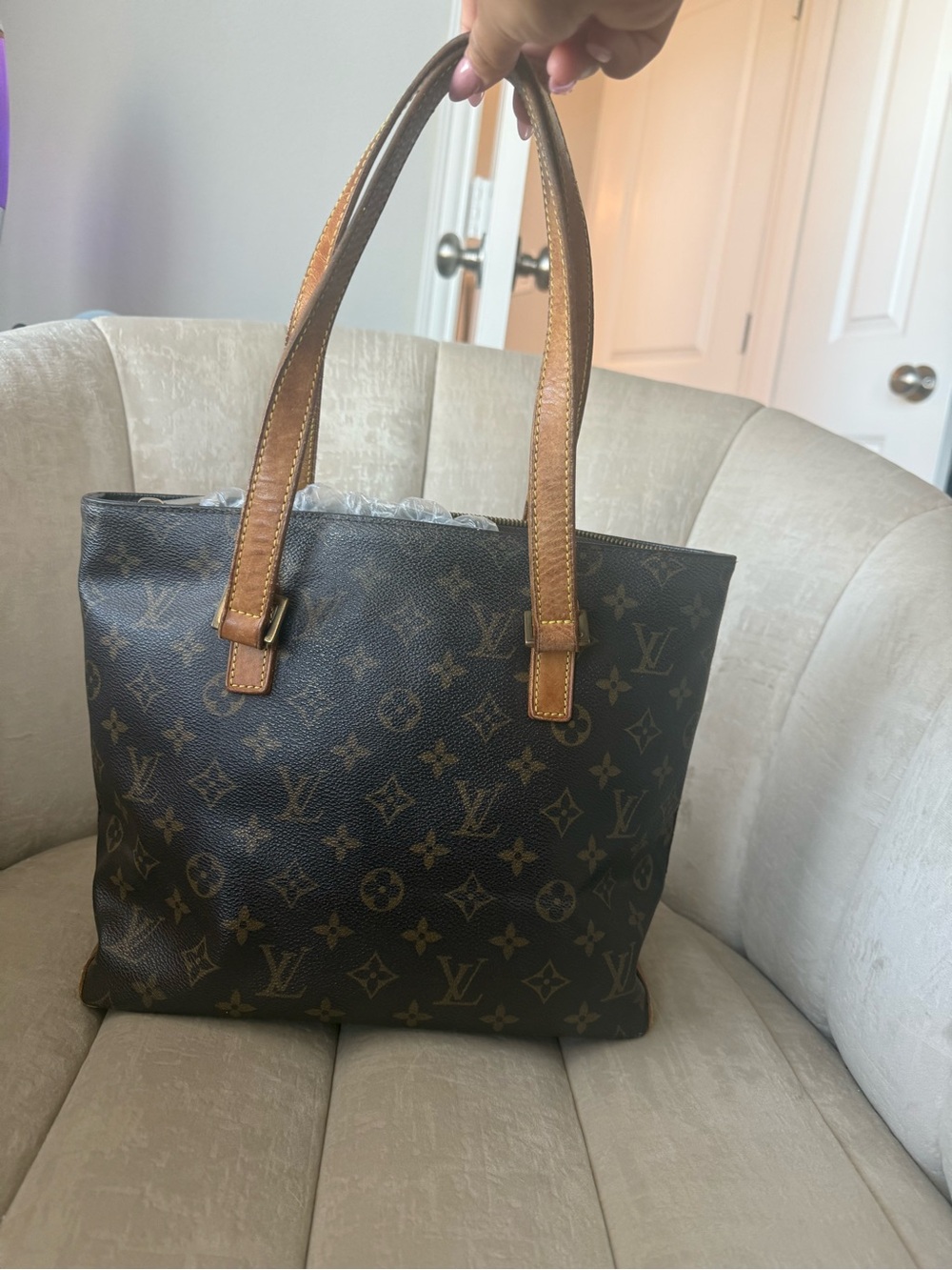 Louis Vuitton Monogram Canvas Shoulder Tote in Brown and Tan